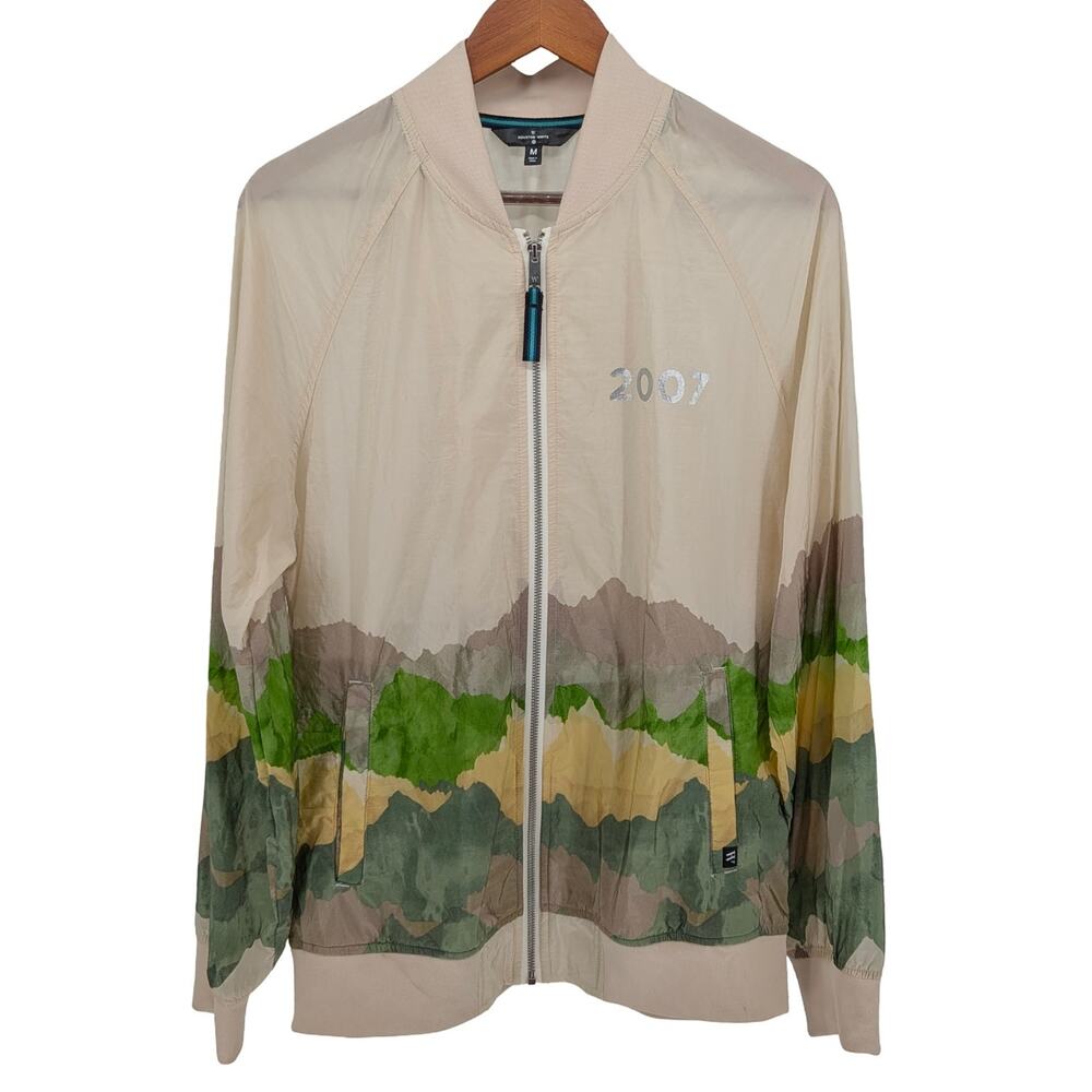 Houston White Target Bomber Jacket Mens M Landscape Print Full Zip Light Coat